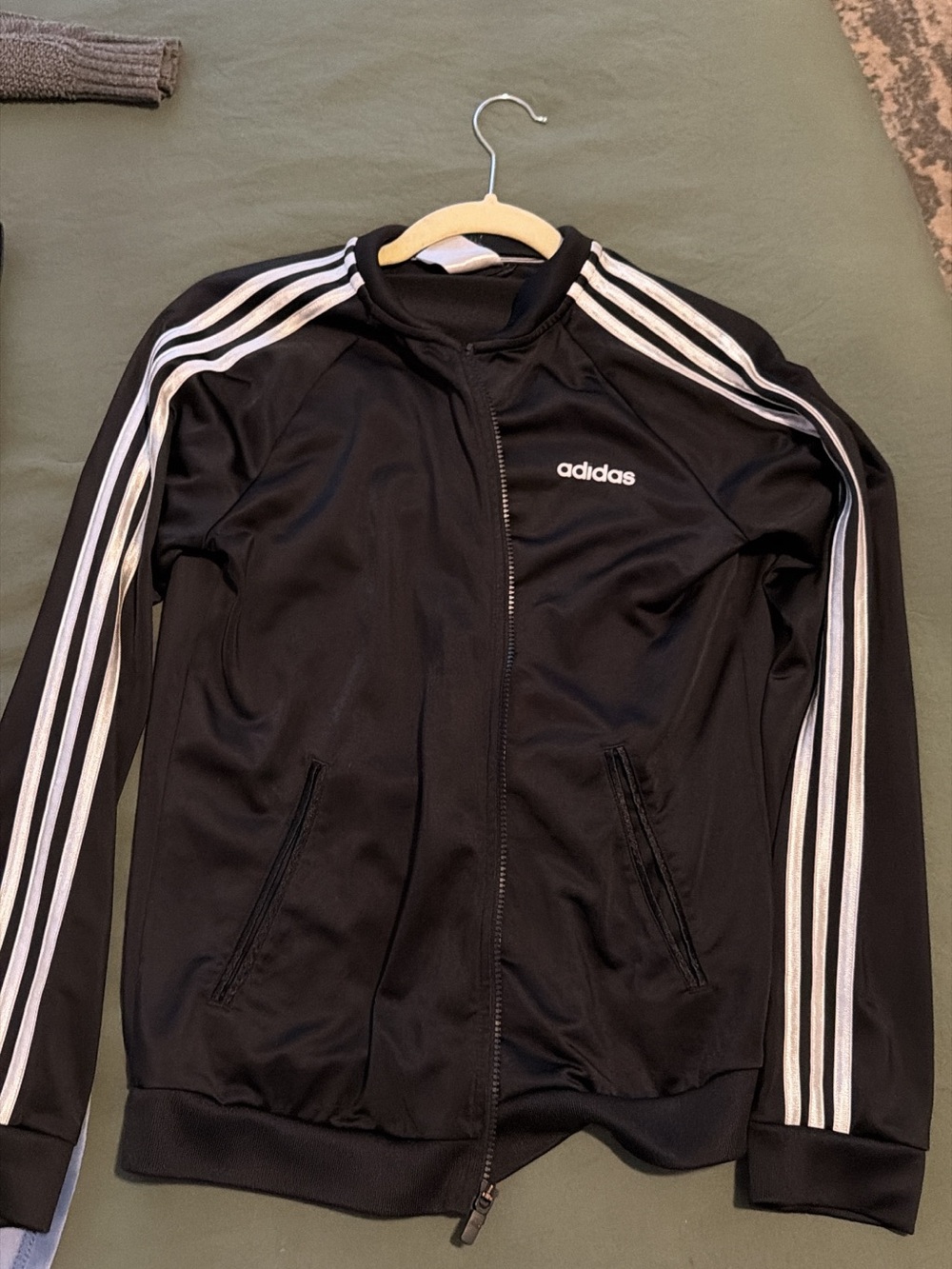 adidas Black Jacket with White Three-Stripes